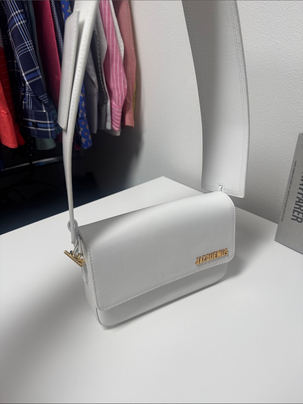 Jacquemus White Shoulder Bag with Gold Logo